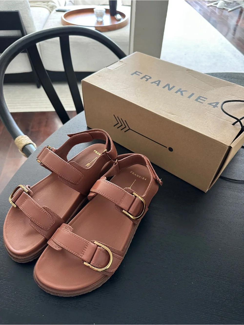 Thompson || - Brown Leather Double-Buckle Womens Sandals